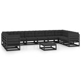 11 Piece Garden Lounge Set with Cushions Black Solid Pinewood