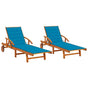 Sun Loungers 2 pcs with Cushions Solid Acacia Wood