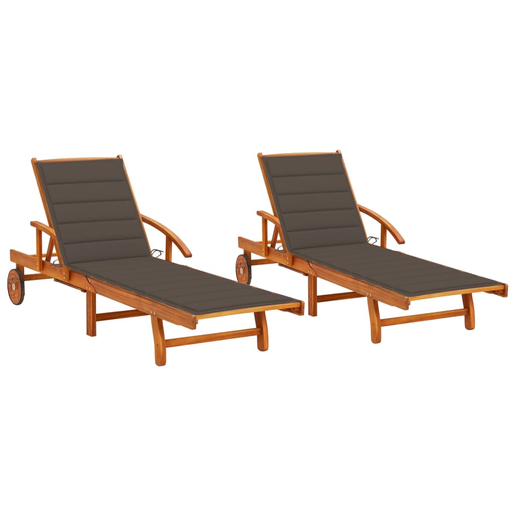 Sun Loungers 2 pcs with Cushions Solid Acacia Wood