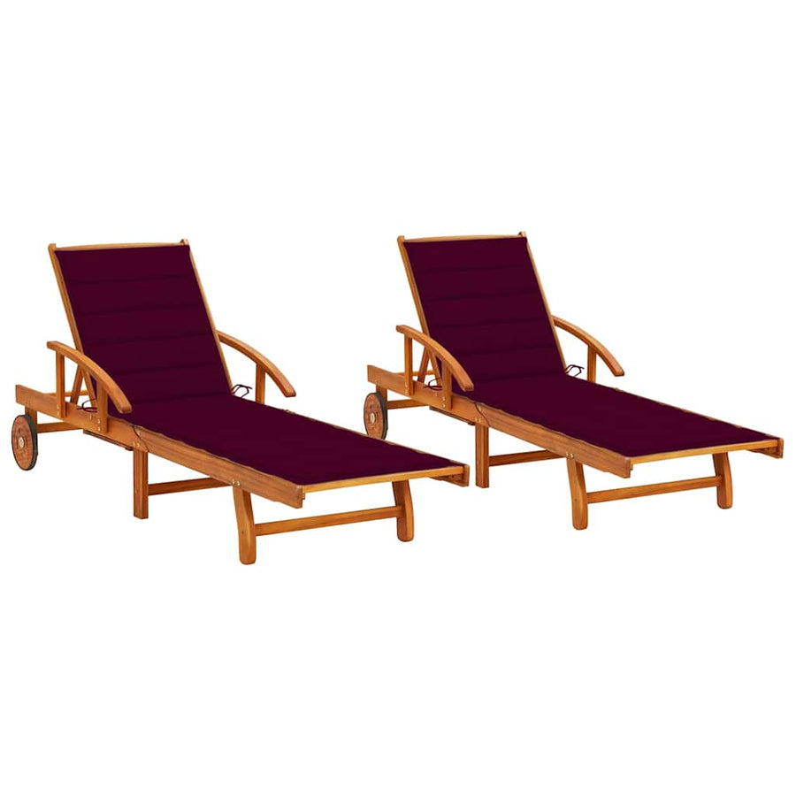 Sun Loungers 2 pcs with Cushions Solid Acacia Wood