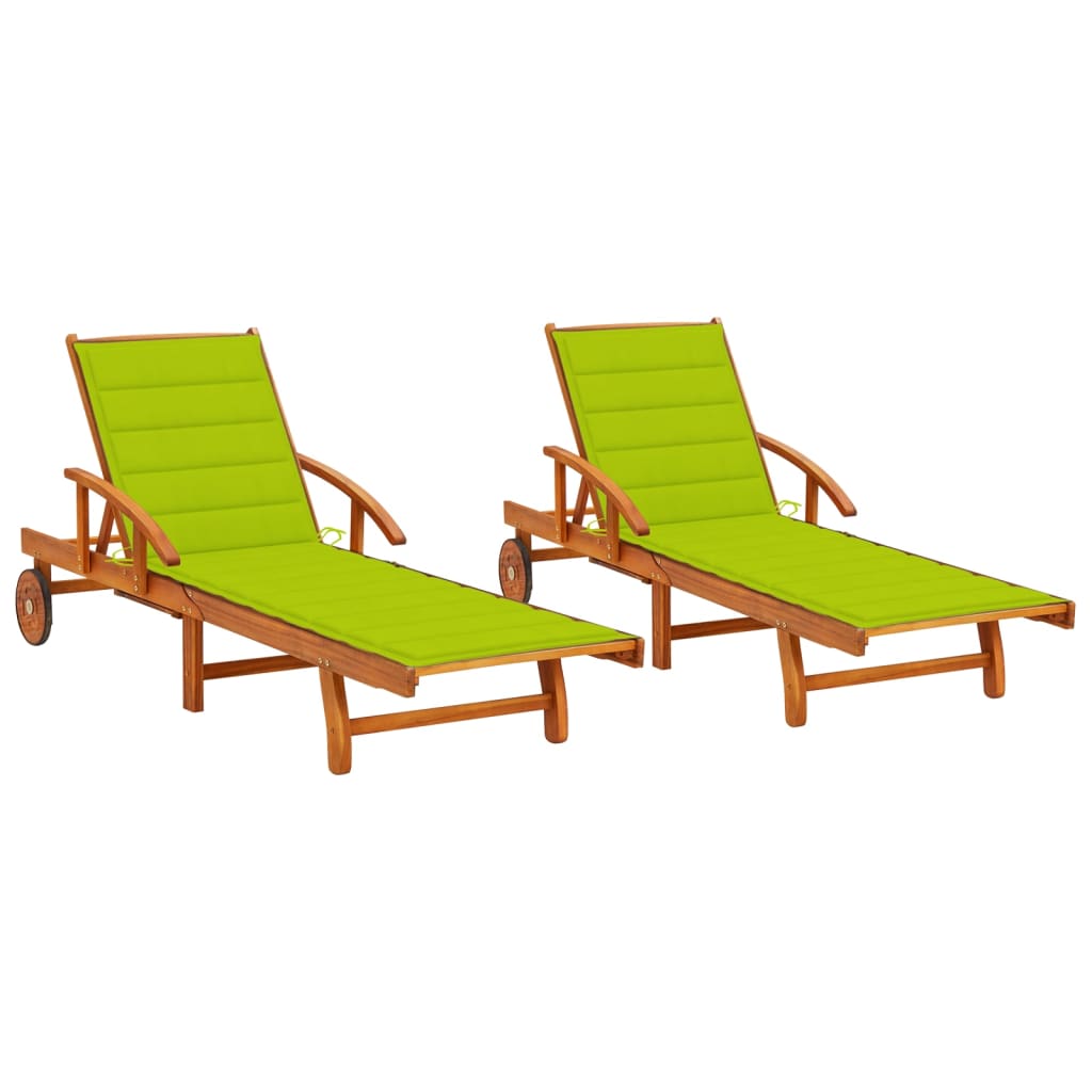 Sun Loungers 2 pcs with Cushions Solid Acacia Wood