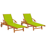 Sun Loungers 2 pcs with Cushions Solid Acacia Wood