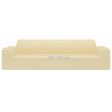4-Seater Stretch Couch Slipcover Cream Polyester Jersey - Close-Up Angle