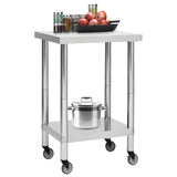 Kitchen Work Table with Wheels 60x60x85 cm Stainless Steel - Front View