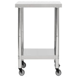 Kitchen Work Table with Wheels 60x60x85 cm Stainless Steel - Side View