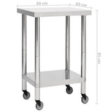 Kitchen Work Table with Wheels 60x60x85 cm Stainless Steel - Close-Up Angle