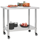 Kitchen Work Table with Wheels 80x60x85 cm Stainless Steel - Front View