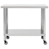 Kitchen Work Table with Wheels 80x60x85 cm Stainless Steel - Side View