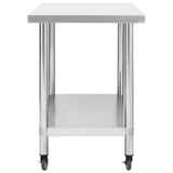 Kitchen Work Table with Wheels 80x60x85 cm Stainless Steel - Top-Down View