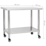 Kitchen Work Table with Wheels 80x60x85 cm Stainless Steel - Low Angle