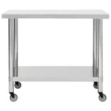 Kitchen Work Table with Wheels 100x60x85 cm Stainless Steel - Side View
