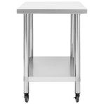 Kitchen Work Table with Wheels 100x60x85 cm Stainless Steel