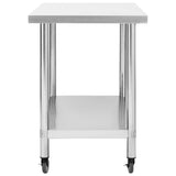Kitchen Work Table with Wheels 100x60x85 cm Stainless Steel - Top-Down View