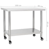 Kitchen Work Table with Wheels 100x60x85 cm Stainless Steel - Low Angle