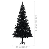 Artificial Pre-lit Christmas Tree with Stand Black 120 cm PVC - Close-Up Angle
