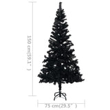 Artificial Pre-lit Christmas Tree with Stand Black 150 cm PVC - Low Angle