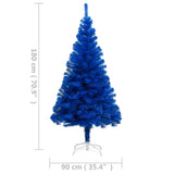 Artificial Pre-lit Christmas Tree with Stand Blue 180 cm PVC - Low Angle