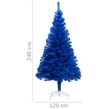 Artificial Pre-lit Christmas Tree with Stand Blue 240 cm PVC - Close-Up Angle