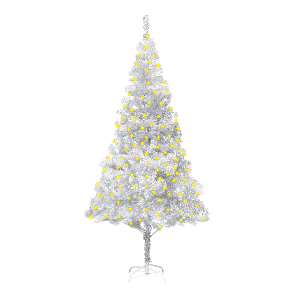 Artificial Pre-lit Christmas Tree with Stand Silver 180 cm PET