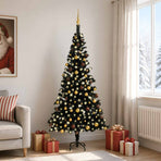 Artificial Pre-lit Christmas Tree with Ball Set Black 210cm PVC