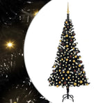 Artificial Pre-lit Christmas Tree with Ball Set Black 210cm PVC
