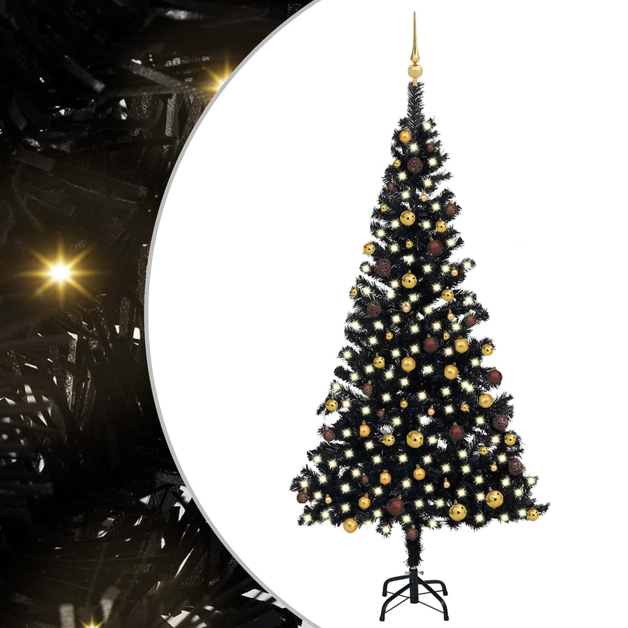 Artificial Pre-lit Christmas Tree with Ball Set Black 210cm PVC