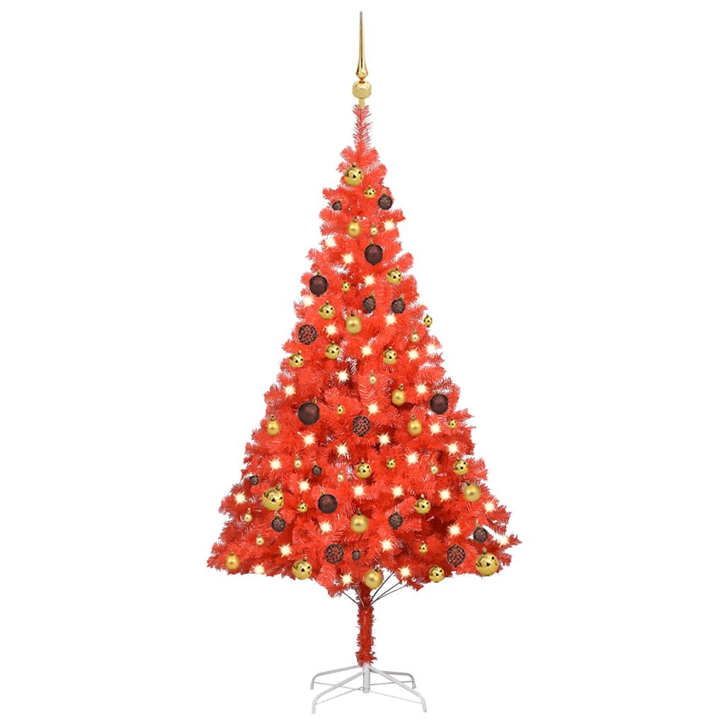 Artificial Pre-lit Christmas Tree with Ball Set Red 150 cm PVC