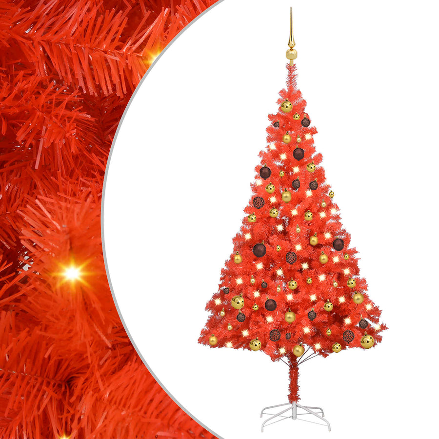 Artificial Pre-lit Christmas Tree with Ball Set Red 150 cm PVC
