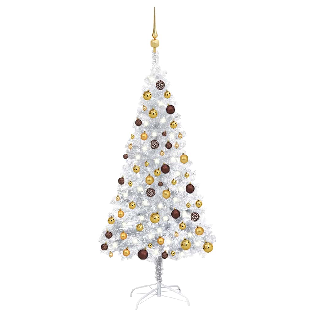 Artificial Pre-lit Christmas Tree with Ball Set Silver 120 cm PET