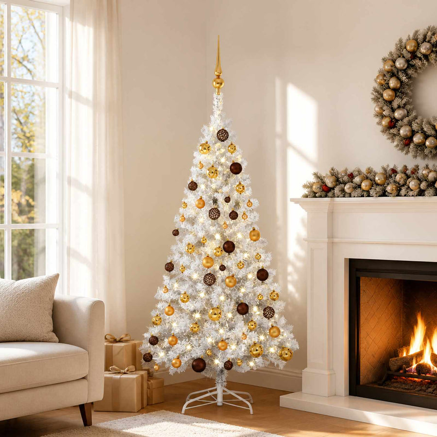 Artificial Pre-lit Christmas Tree with Ball Set Silver 150 cm PET