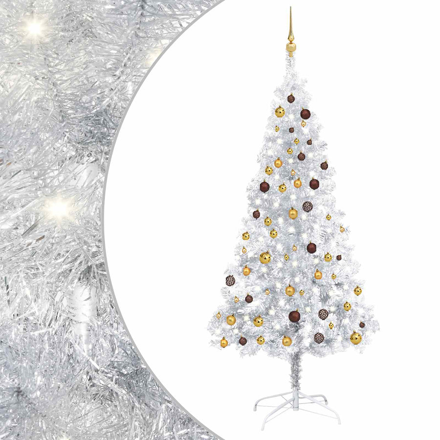 Artificial Pre-lit Christmas Tree with Ball Set Silver 150 cm PET