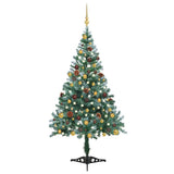 Frosted Pre-lit Christmas Tree with Ball Set&Pinecones 150 cm