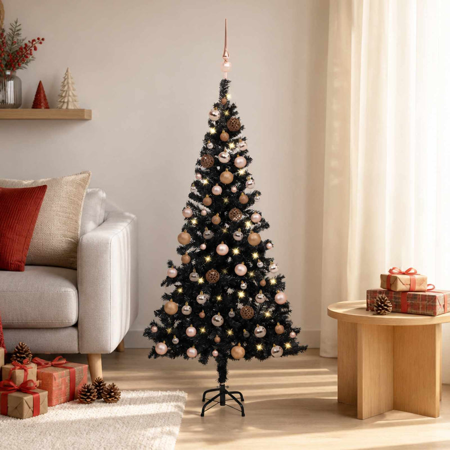 Artificial Pre-lit Christmas Tree with Ball Set Black 120cm PVC