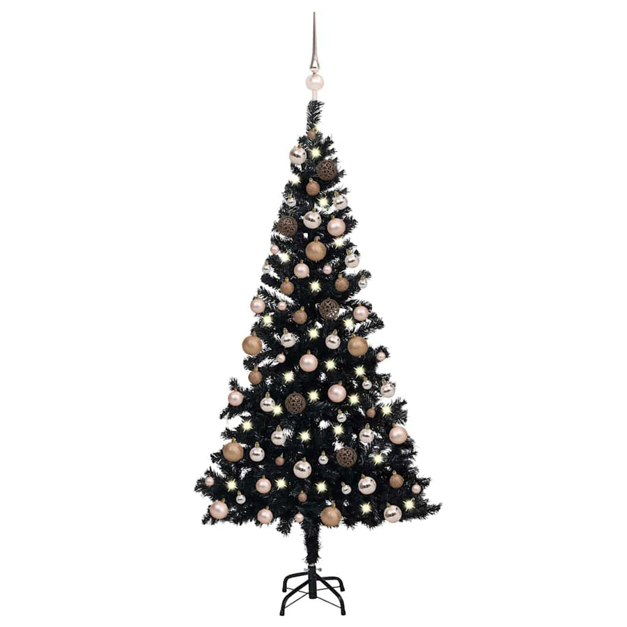 Artificial Pre-lit Christmas Tree with Ball Set Black 150cm PVC