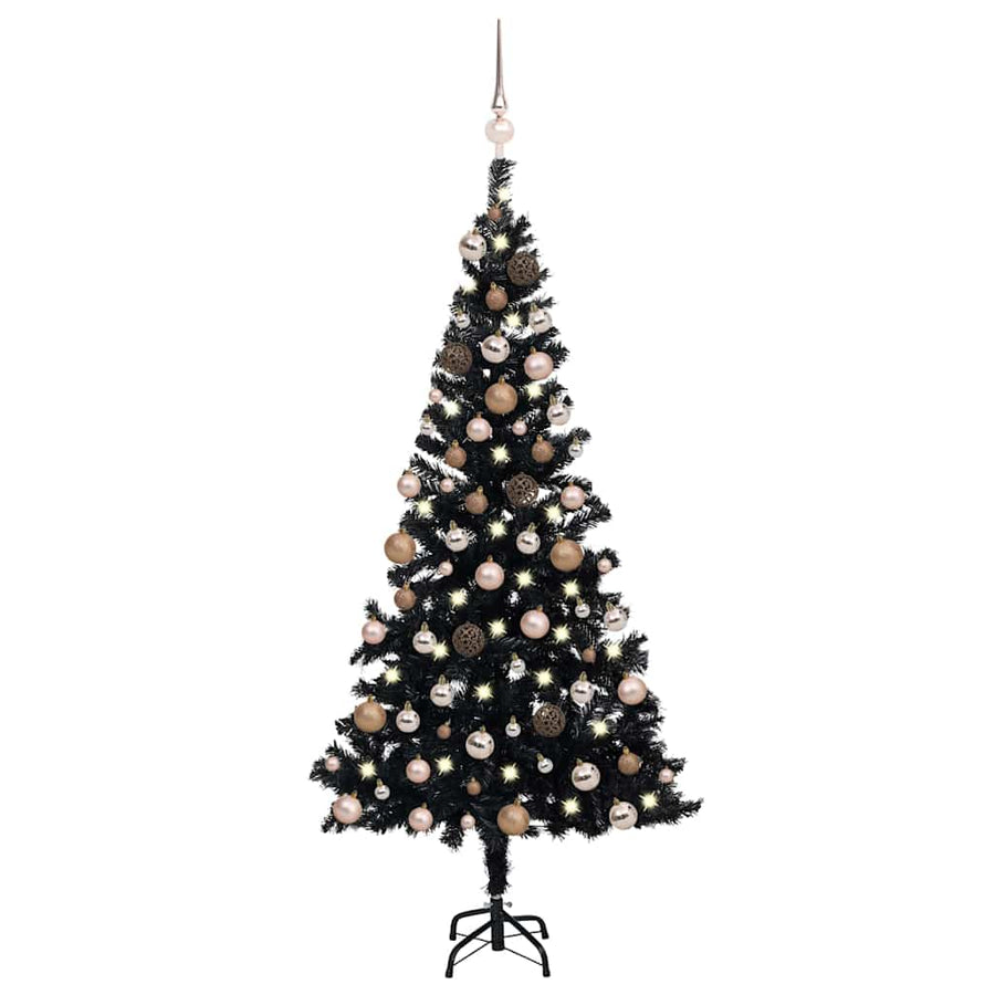 Artificial Pre-lit Christmas Tree with Ball Set Black 180cm PVC