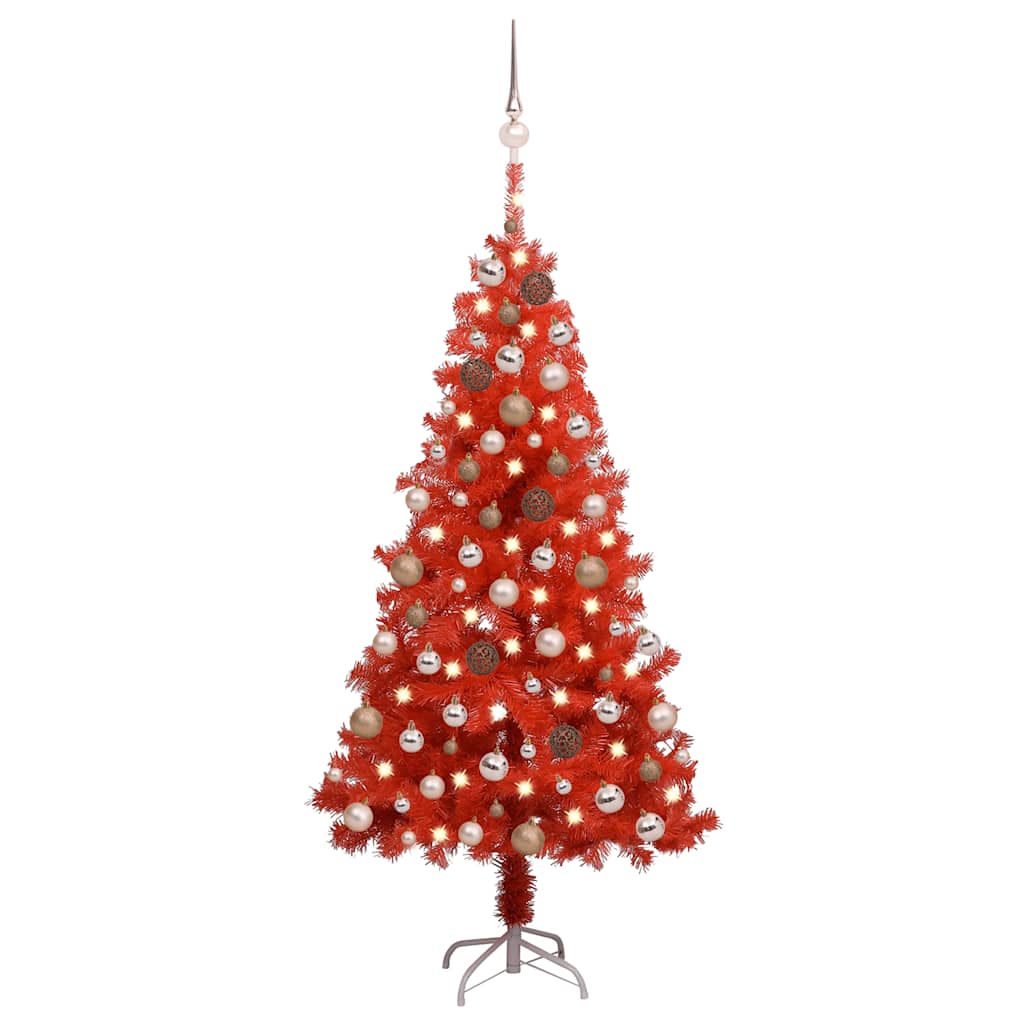 Artificial Pre-lit Christmas Tree with Ball Set Red 120 cm PVC