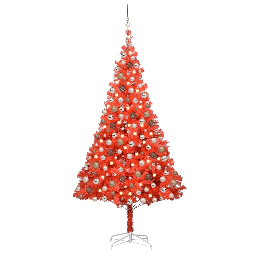 Artificial Pre-lit Christmas Tree with Ball Set Red 210 cm PVC