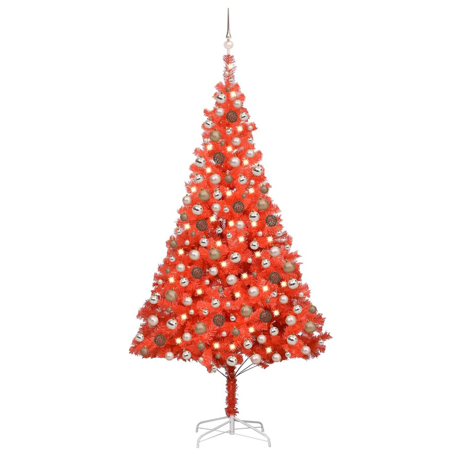 Artificial Pre-lit Christmas Tree with Ball Set Red 240 cm PVC