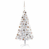 Artificial Pre-lit Christmas Tree with Ball Set Silver 150 cm PET