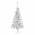 Artificial Pre-lit Christmas Tree with Ball Set Silver 150 cm PET