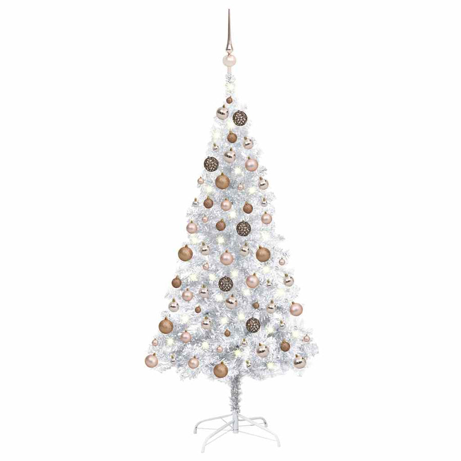 Artificial Pre-lit Christmas Tree with Ball Set Silver 150 cm PET