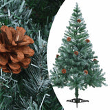 Frosted Pre-lit Christmas Tree with Ball Set Pinecones 150 cm - Front View