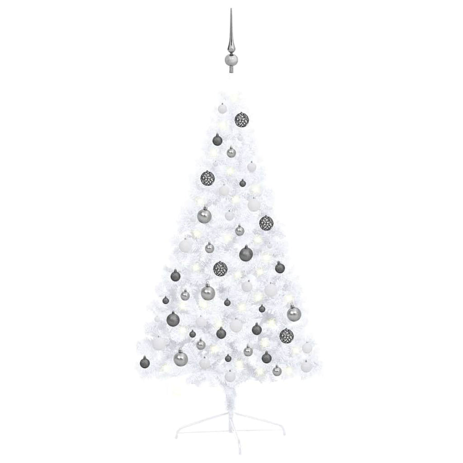 Artificial Half Pre-lit Christmas Tree with Ball Set White 120 cm