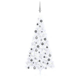 Artificial Half Pre-lit Christmas Tree with Ball Set White 180 cm - Front View
