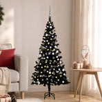 Artificial Pre-lit Christmas Tree with Ball Set Black 120 cm PVC