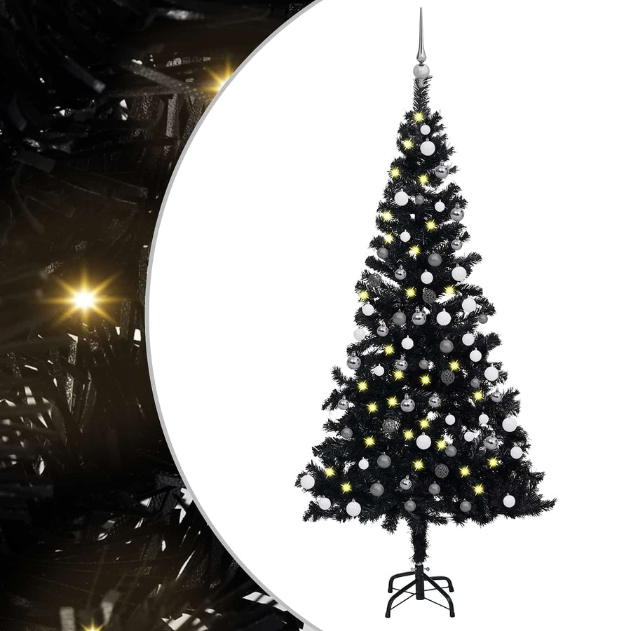 Artificial Pre-lit Christmas Tree with Ball Set Black 120 cm PVC