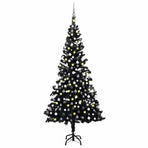 Artificial Pre-lit Christmas Tree with Ball Set Black 210cm PVC