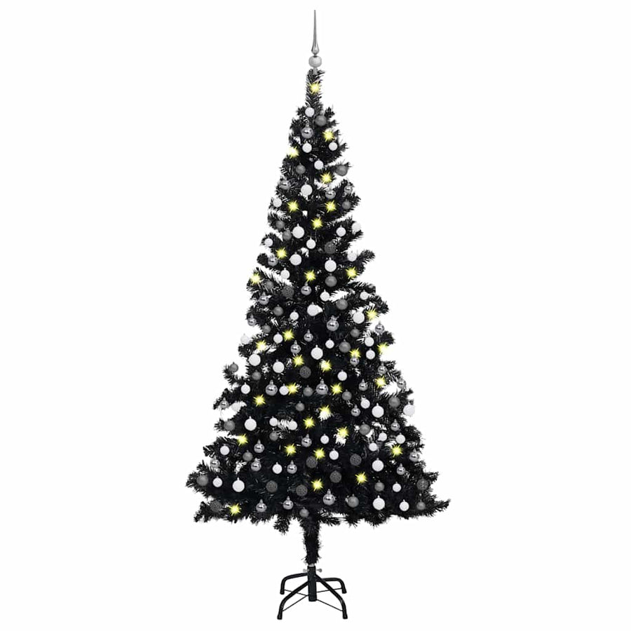 Artificial Pre-lit Christmas Tree with Ball Set Black 210cm PVC