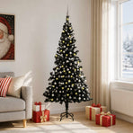 Artificial Pre-lit Christmas Tree with Ball Set Black 210cm PVC