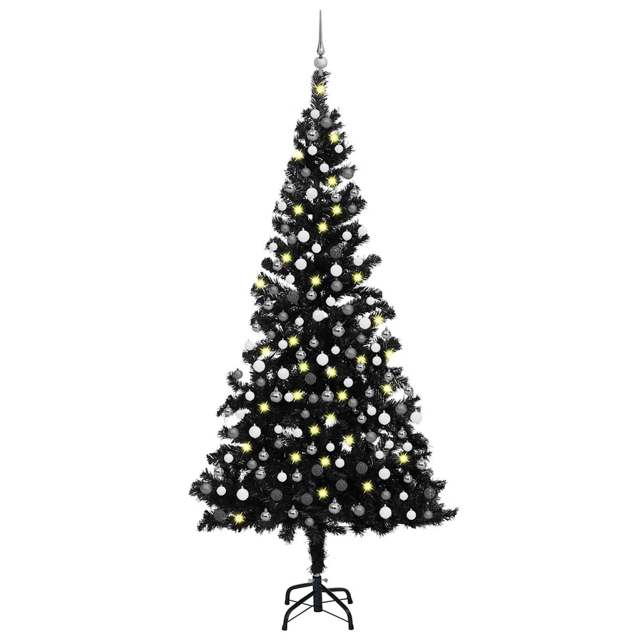 Artificial Pre-lit Christmas Tree with Ball Set Black 210cm PVC